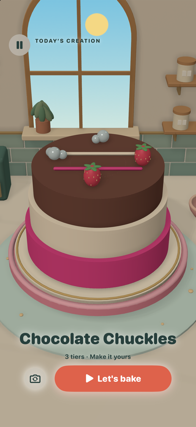 Today’s Creation in Cake Club: a three-tier chocolate cake with strawberries and piping