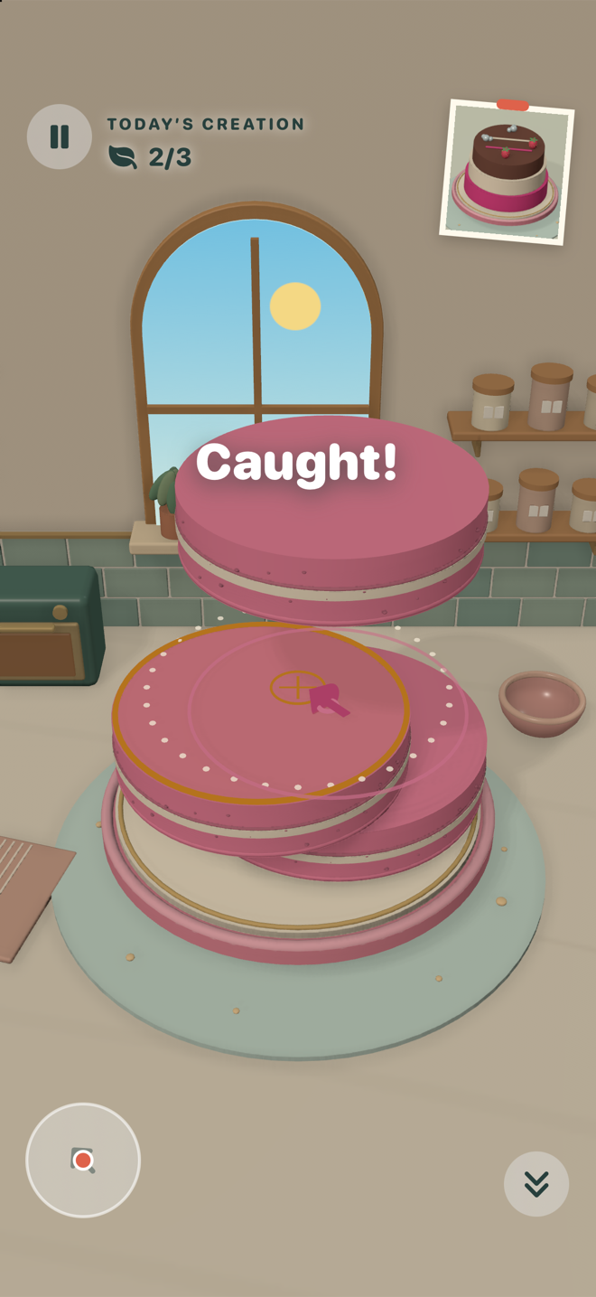 Cake Club stacking screen showing the steering compass and falling cake tier